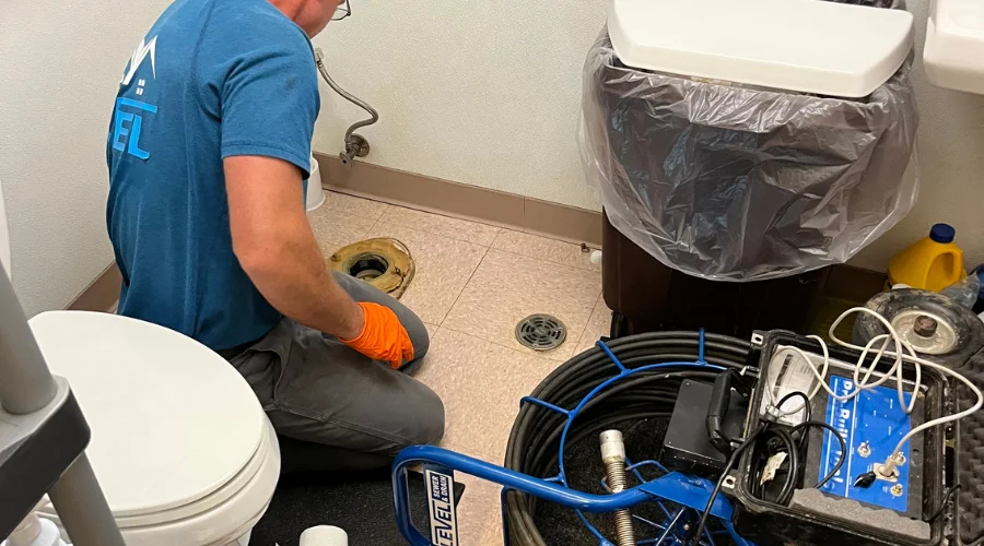 level sewer and drain crew performing sewer inspection in La Crosse, WI