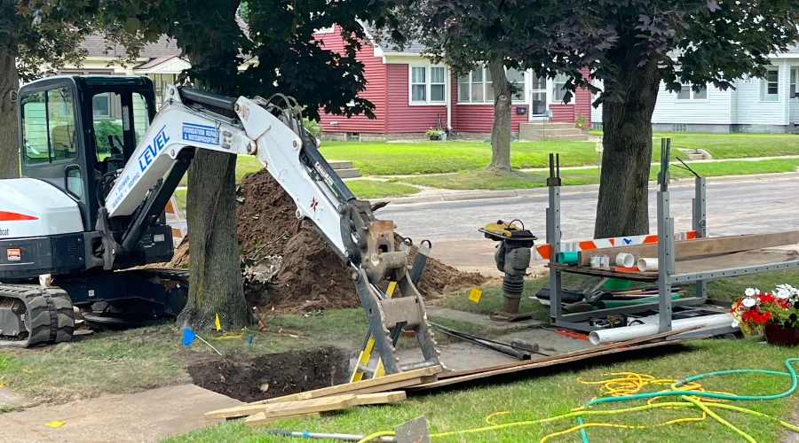 sewer line cleaning equipment being used on a La Crosse residential property